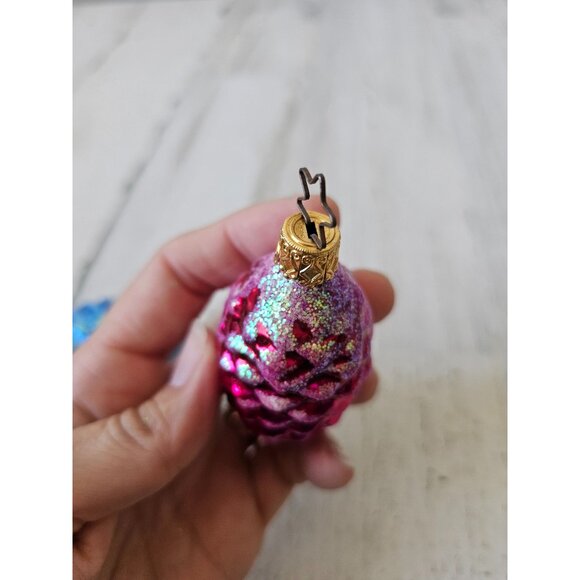 Inge glas acorn pinecone glitter blue red ornament Xmas tree Germany - Picture 8 of 9